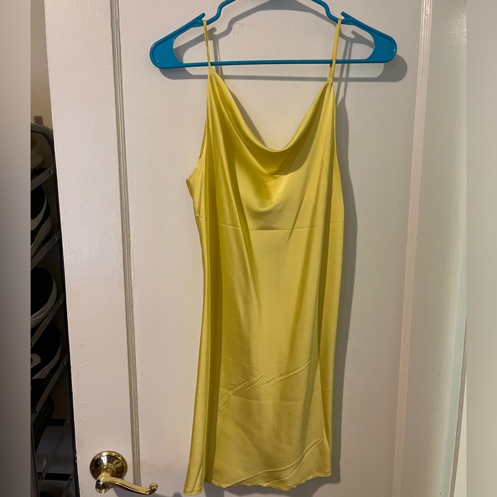 Yellow Satin Mini Dress! Never worn! NWT. Size S.